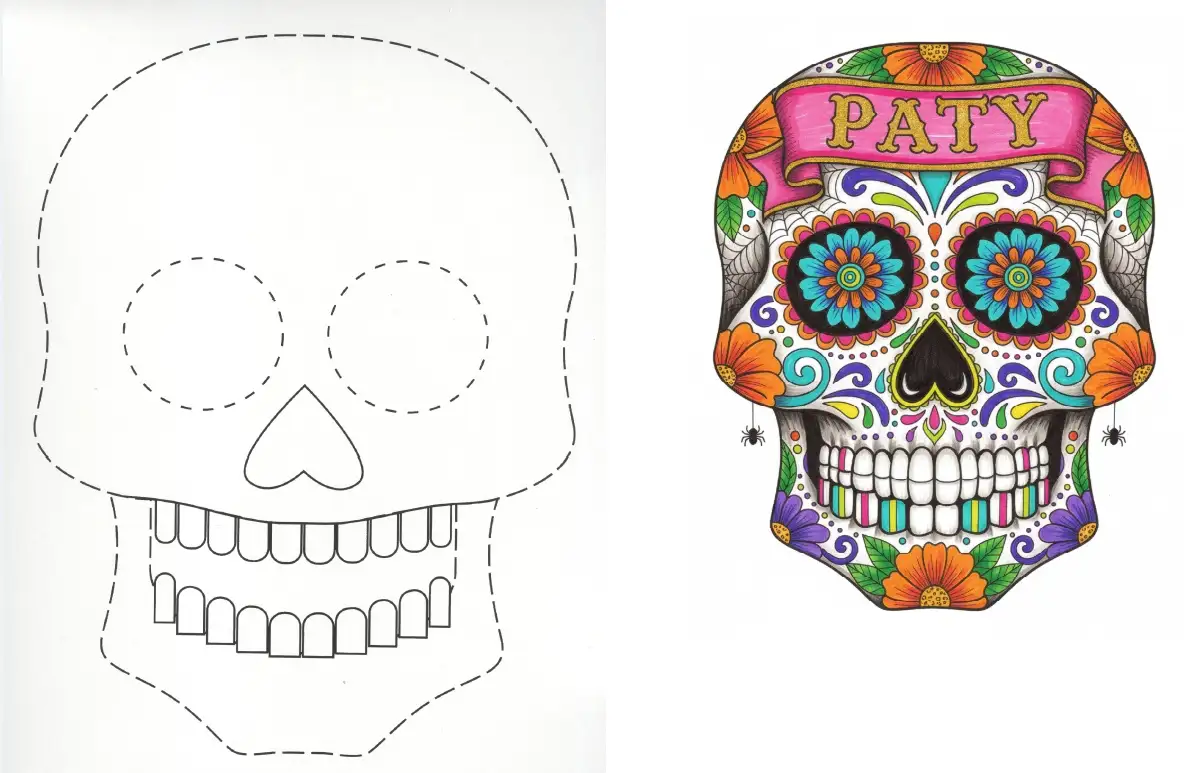 Adórname esta calavera para el día de muertos y que diga en la frente Paty