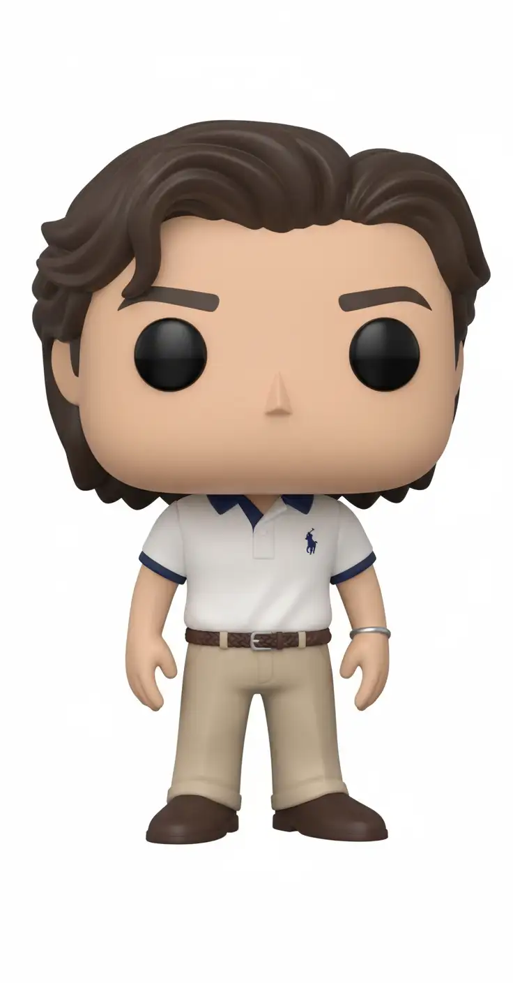 Create a detailed 3D render of a chibi Funko Pop figure, strictly based on the provided reference photo. The figure should accurately reflect the person's appearance, hairstyle, attire, and characteristic style from the photo. High detail, studio lighting, photorealistic texture, pure white background.