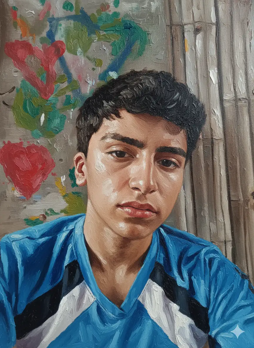 Un retrato fotorrealista, ejecutado con la técnica de empaste al óleo. La pintura debe mostrar pinceladas y texturas gruesas y visibles que aporten una profundidad y realismo palpables, como si un maestro la acabara de terminar. Es crucial que los rasgos faciales del sujeto se mantengan intactos y reconocibles, sin distorsión, logrando un realismo impecable en la representación del rostro.