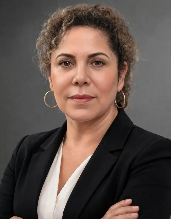 Use the person from the uploaded photo as the primary reference. Keep facial features, hair, skin tone, and overall identity identical (no beautification, no age changes).
Scene: Modern corporate studio portrait shoot.
Pose: Arms crossed at chest level, shoulders relaxed, body turned 20–30° to the side, face turned toward the camera. Expression: neutral and confident with a subtle friendly smile.
Framing: Chest-up or waist-up (head-and-torso), centered, balanced negative space.
Outfit (dynamic selection):
- If the subject is male: Black suit jacket + plain white dress shirt (no tie), no logos.
- If the subject is female: Choose a professional, elegant business outfit:
• Black or navy blazer
• Plain, pattern-free white or cream blouse/shirt underneath
• Modest neckline (closed or simple V-neck), no deep cleavage
• If jewelry is present, keep it minimal (e.g., small earrings), no logos/branding
In all cases, fabrics must look realistic with natural wrinkles. Avoid flashy fashion elements.
Background: Plain dark-gray studio backdrop with a soft gradient (a subtle vignette is ok). No distracting objects.
Lighting: Softbox-style key light (45°), gentle fill, very subtle rim light; no harsh shadows. Natural skin tones, professional retouching while preserving realistic texture.
Camera: 85mm portrait lens feel, f/2.8–f/4, slight background blur, high sharpness (especially the eyes).
Color: Cinematic but natural, low saturation, clean contrast.
Rules: No text, no logos, no watermarks, no extra people. Hands/fingers must be natural and correct. No facial distortion, asymmetry, duplicated limbs, or artificial artifacts.
Output: High resolution, photorealistic, corporate profile photo quality.