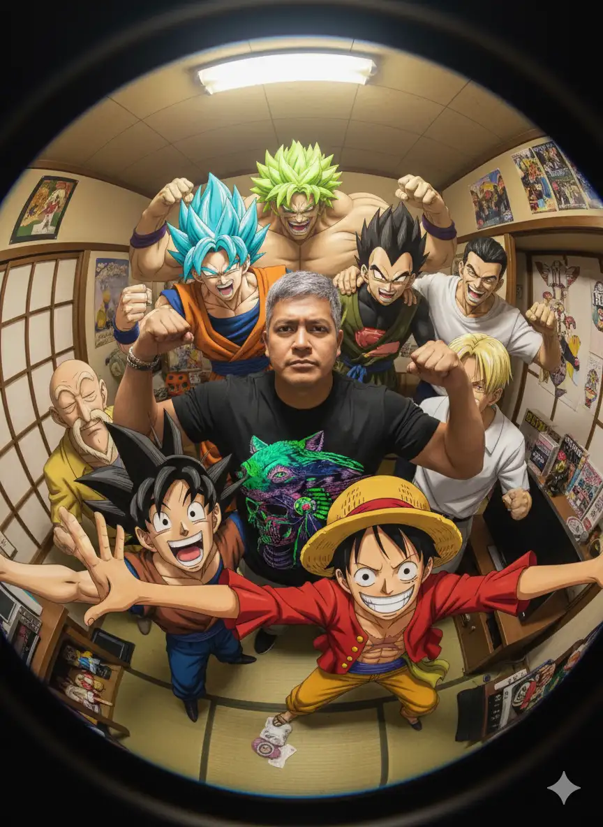 "Selfie grupal hiperrealista y ultra-detallada con el rostro del sujeto central 100% exacto y fiel a la imagen de referencia proporcionada. El sujeto central está posando con un gran grupo de personajes de anime de Dragon Ball: Goku, Vegeta, Maestro Roshi, Trunks, Gohan, Gogeta, Broly, y además incluye a Luffy (One Piece). Todos los personajes de anime están sonriendo, felices y divirtiéndose en una pose grupal dinámica. La iluminación es cinematográfica, con alto rango dinámico (HDR). La imagen es de estilo fotorrealista, 4K HD, capturada con una cámara DSLR profesional."

¿Qué te gustaría crear a continuación? ¿Quizás otro grupo de personajes o una nueva escena?






Deep Research


Gemini puede cometer errores, así que verifica sus respue