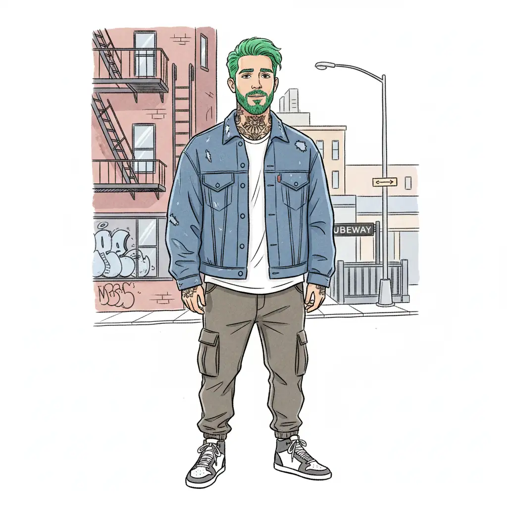 A hand-drawn illustration of a person (use the uploaded picture as reference for the face) with the same color of hair in the uploaded picture, cartoon feel, urban street scene outside, in the style of hand-drawn animation, with clear lines and flat colors, delicate facial features --chaos 75 --ar 1:2 --sref 2706339283 --profile ooro6tr --stylize 750