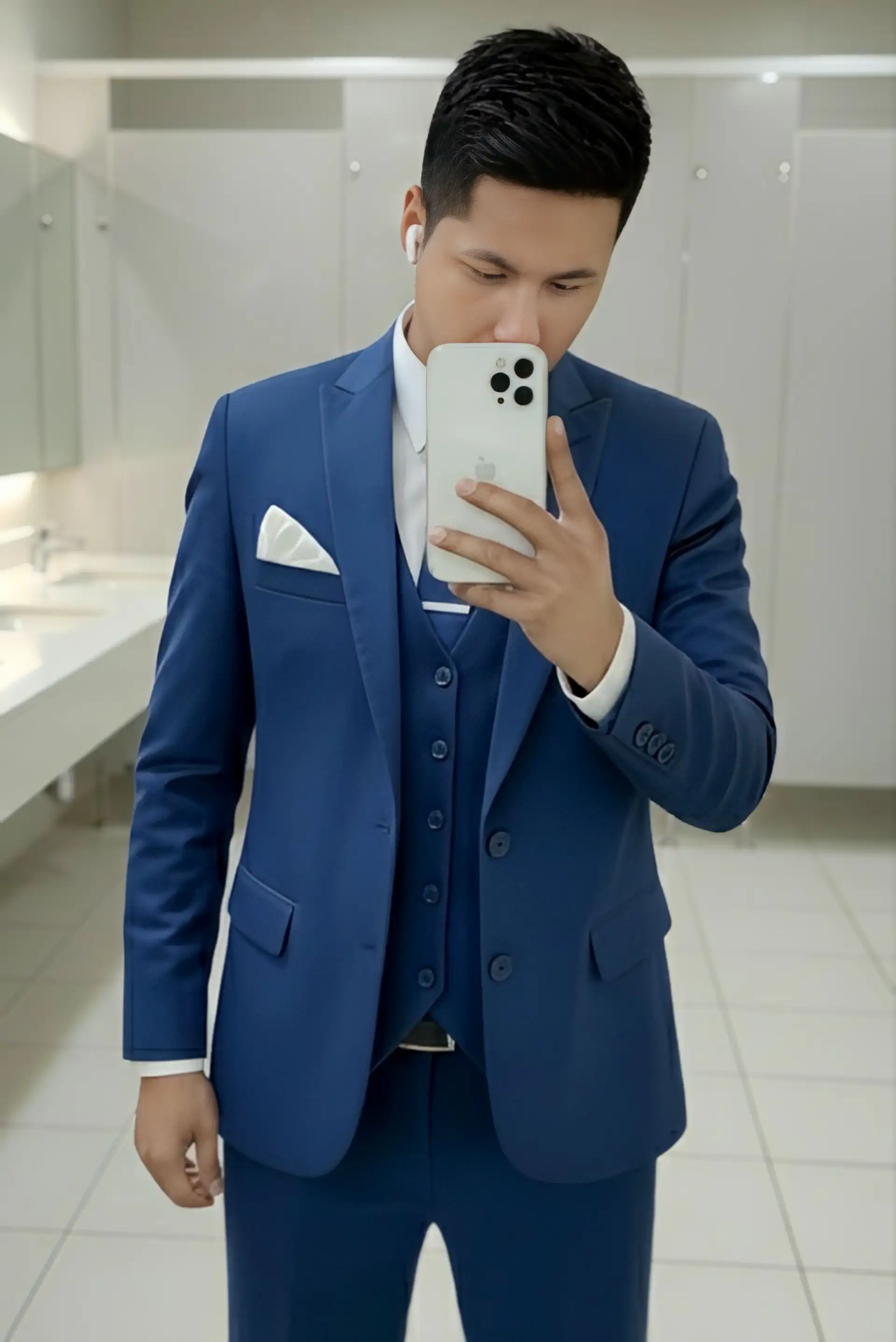 Cambie el celular que está sujetando la persona por un Iphone 16 pro max de color blanco